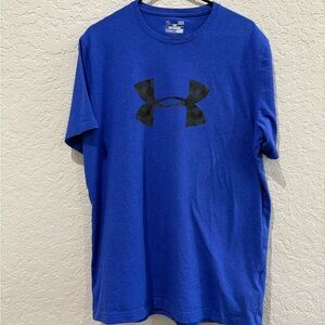 Under Armour Men's Black Logo Blue Tee Tshirt Loose Fit Heat Gear Short Sleeve